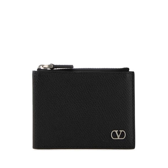 Valentino Garavani Men Black Leather Coin Purse